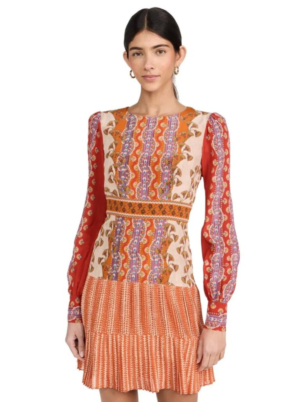 Saloni Vera Silk Pleated Mini Dress Orange Multi Size 6